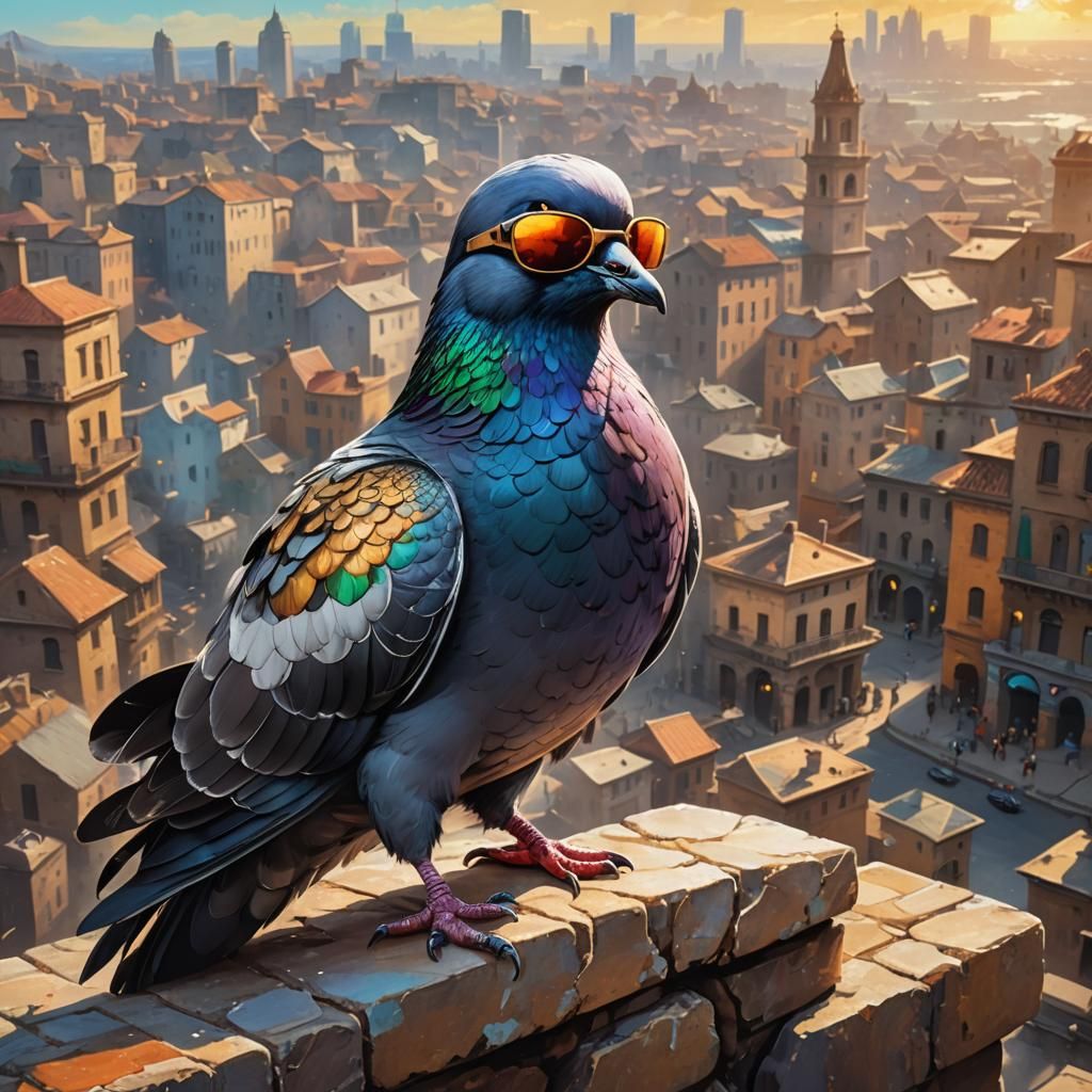 Pigeon in Sunglasses: Detailed Fantasy Concept Art