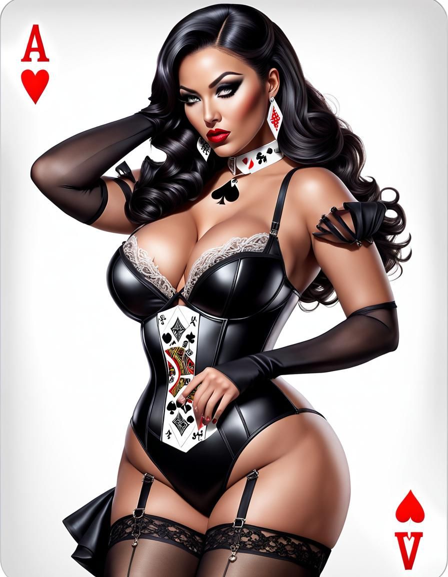 Curvy Pinup in Black Lingerie on White Background