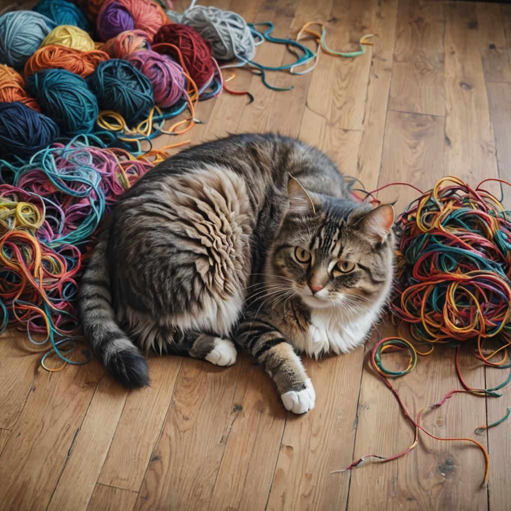 Cat Lounging on Wool in Cosy Room