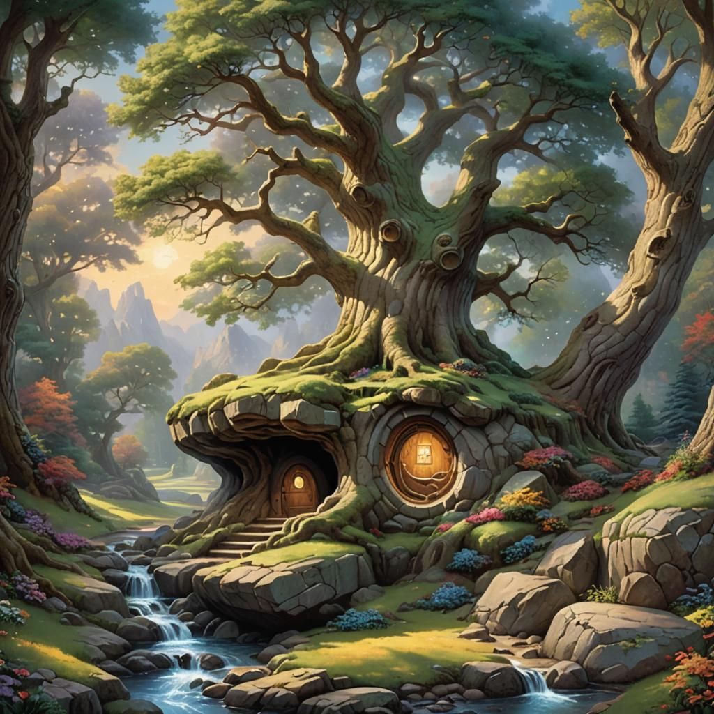 Ethereal Oak Tree Inside Hollow Boulder