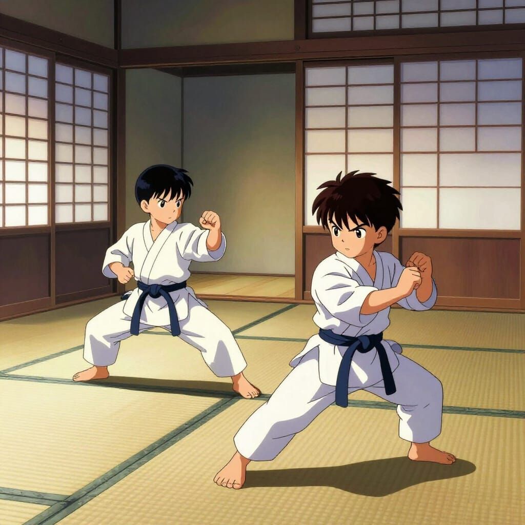 Japanese Children Practice Kung Fu in Traditional House