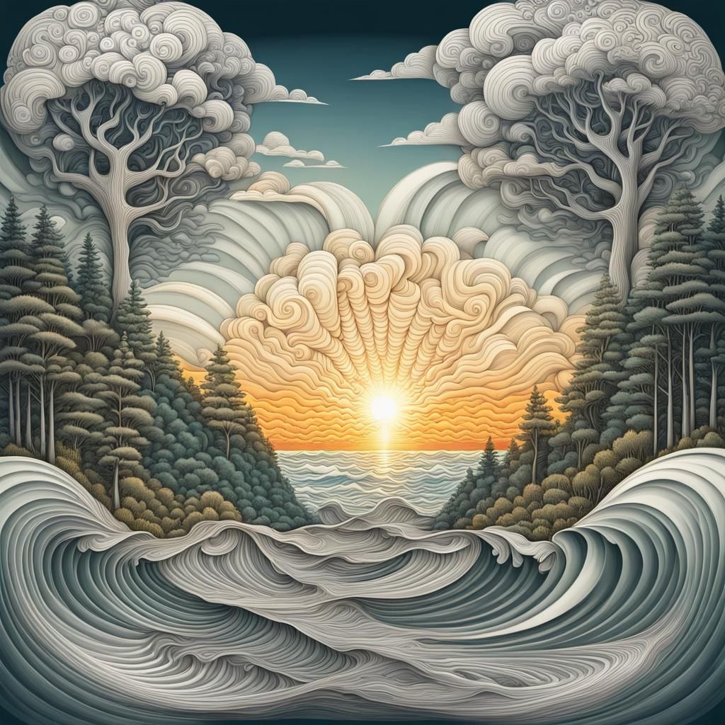 Surreal Forest and Ocean Double Exposure