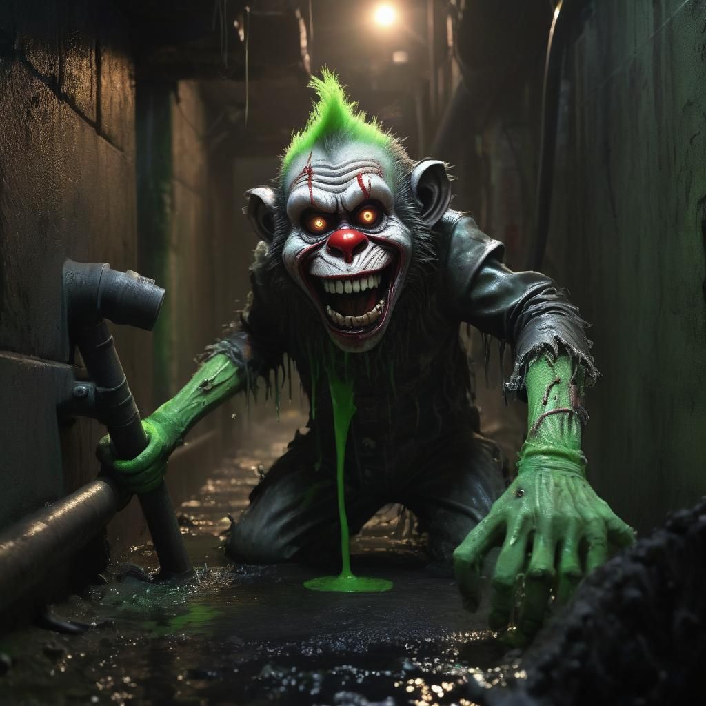 Dark Fantasy Horror Concept Art: Zombie Monkey Clown Exposed