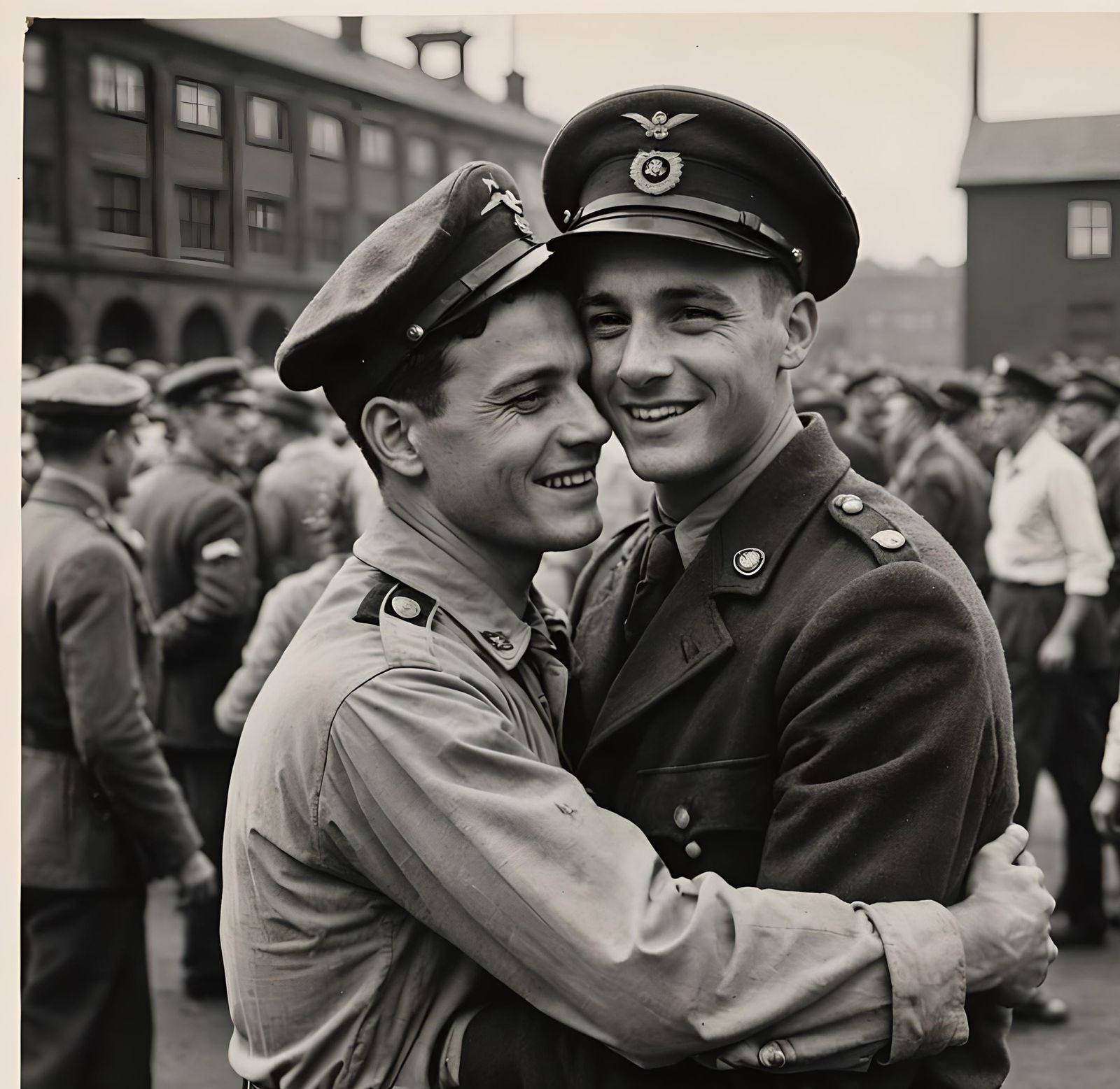 Emotional Reunion of Two Soldiers: Vintage Photo