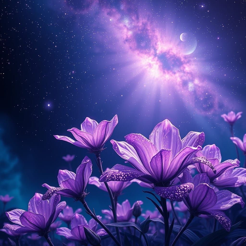 Purple Flowers Shine Under Celestial Majesty