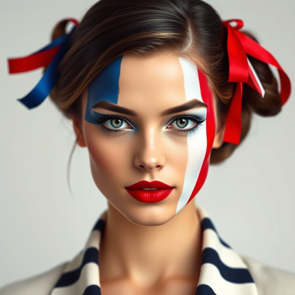 Modern Marianne: Parisian Woman in Tricolor Makeup
