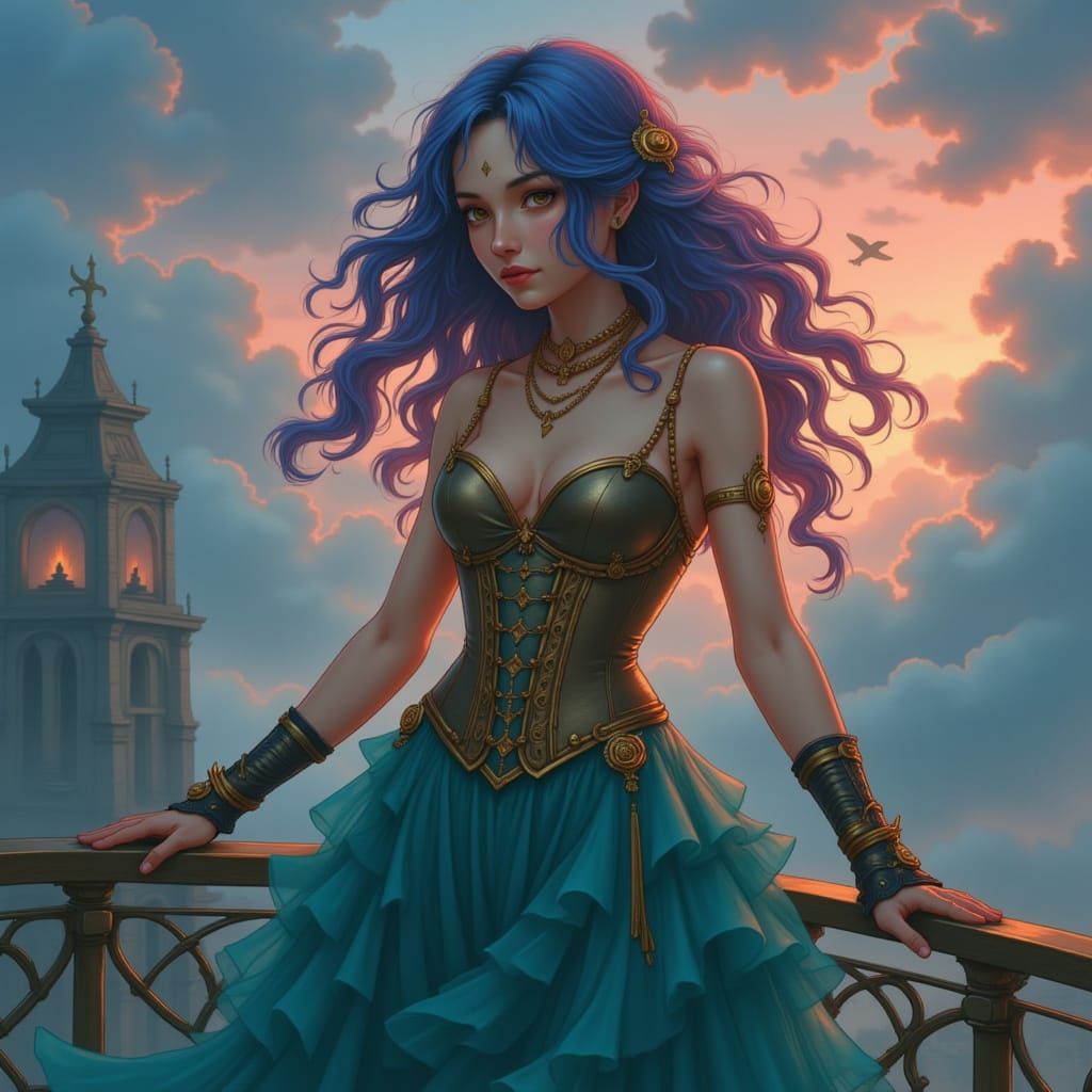 Woman in Tulle Gown with Nebula Balcony