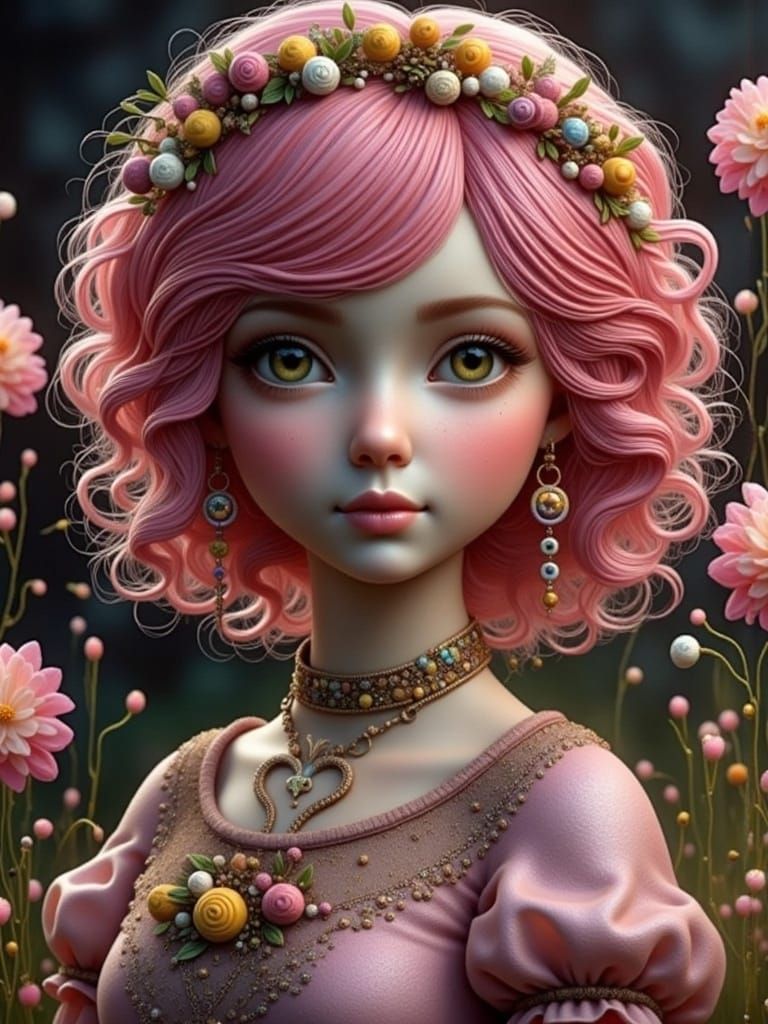 Enchanting Pink Fairy in a Vibrant Nighttime Garden