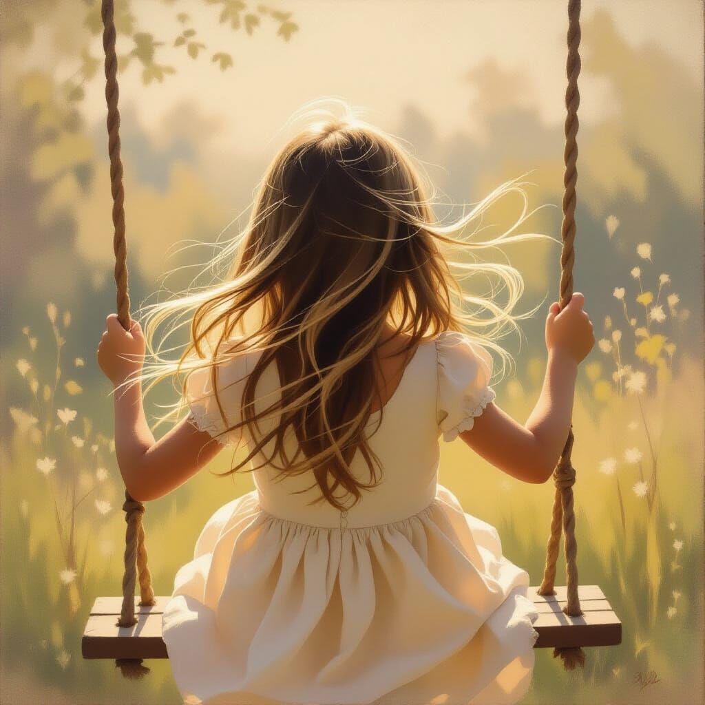 Girl on Swing in Dreamlike Impressionist Style