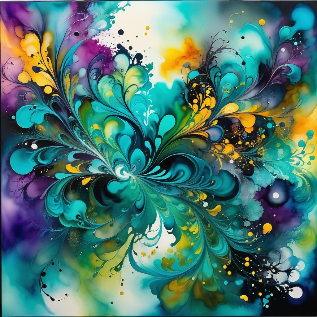 Abstract Cybernetic Matrix of Thoughts in Vivid Swirls