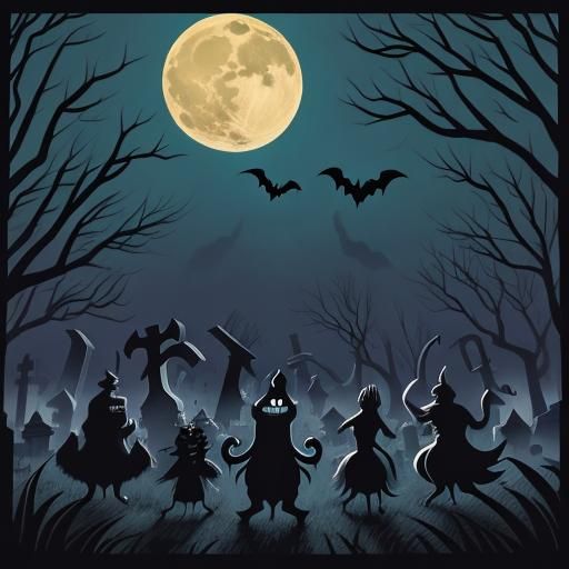 Monsters' Graveyard Dance in Retro Cartoon Style