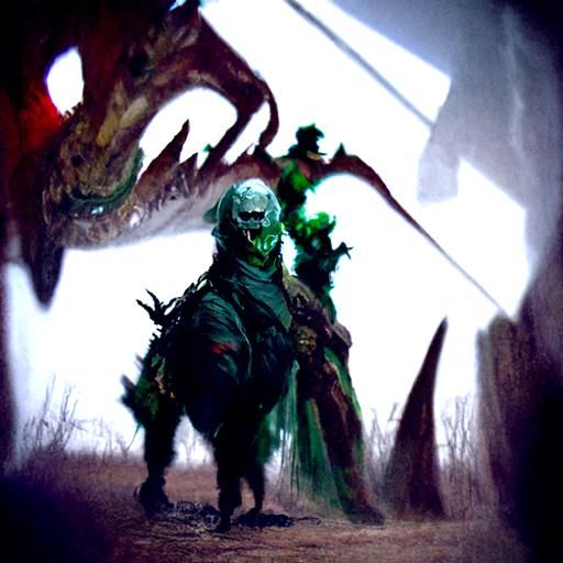 Emerald Dragon and Conjurer Battle in Desert