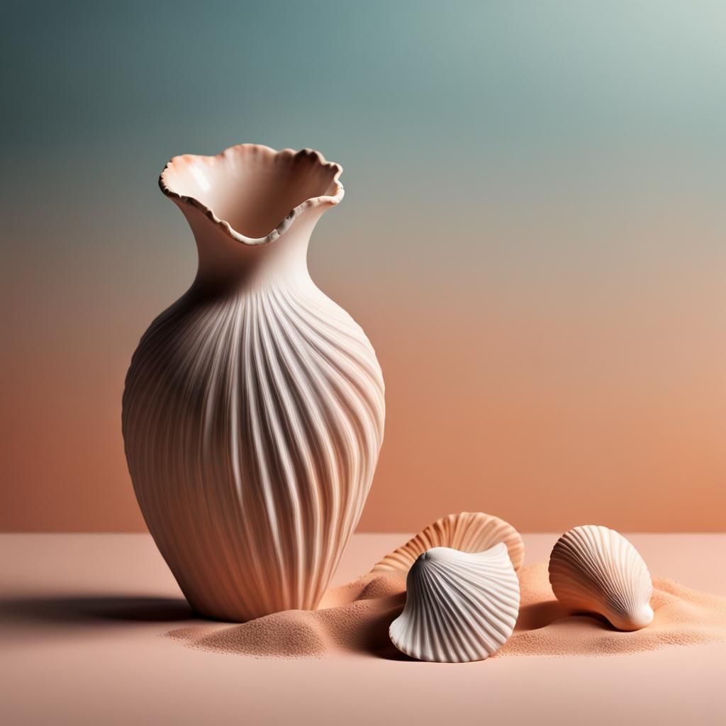 Hyperrealistic Seashell Vase in Pastel Colors