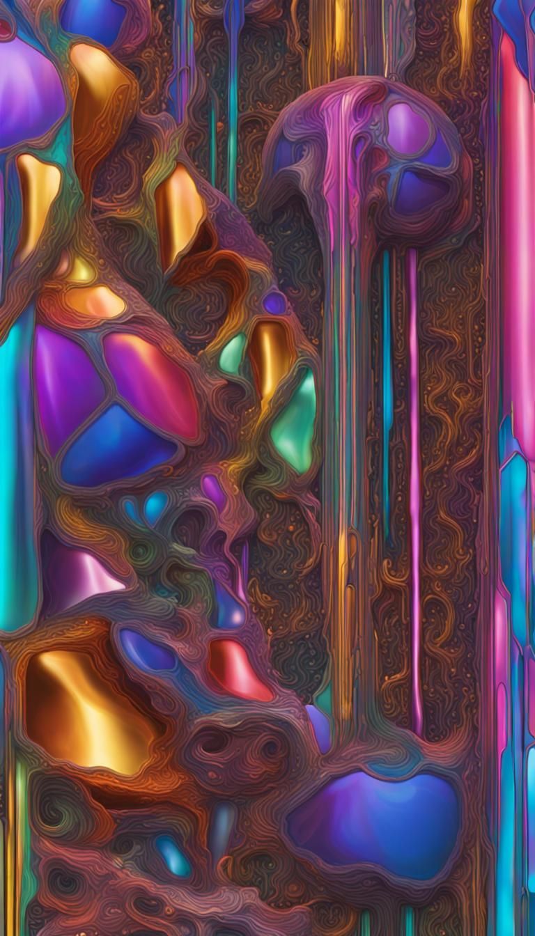 Metallic Organic Forms in Neon Fractal Geometry