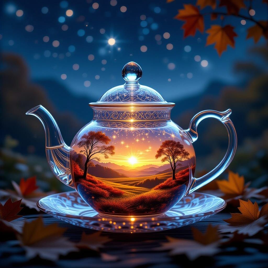 Autumn Landscape Pouring From Teapot, Hyperdetailed Fantasy ...