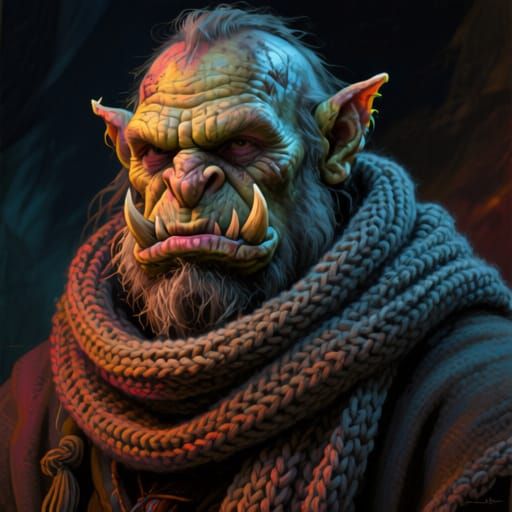 Grizzled Orc Ascetic in Dramatic Lighting