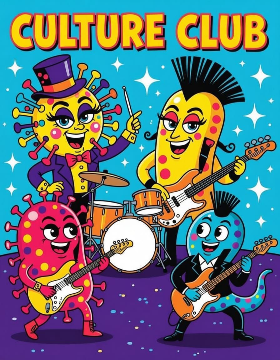 Culture Club Band as Anthropomorphic Microbes Cartoon