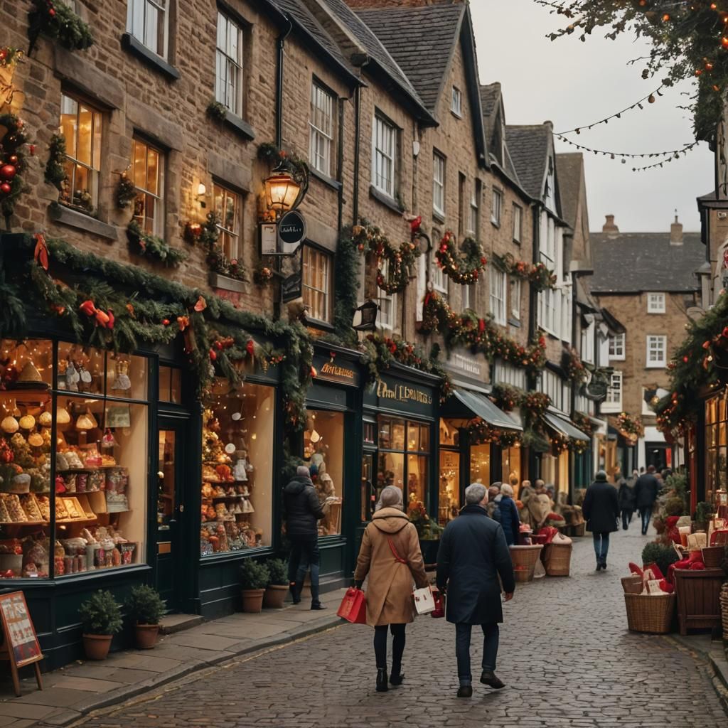 Cozy Christmas Shopping on Quaint English Street