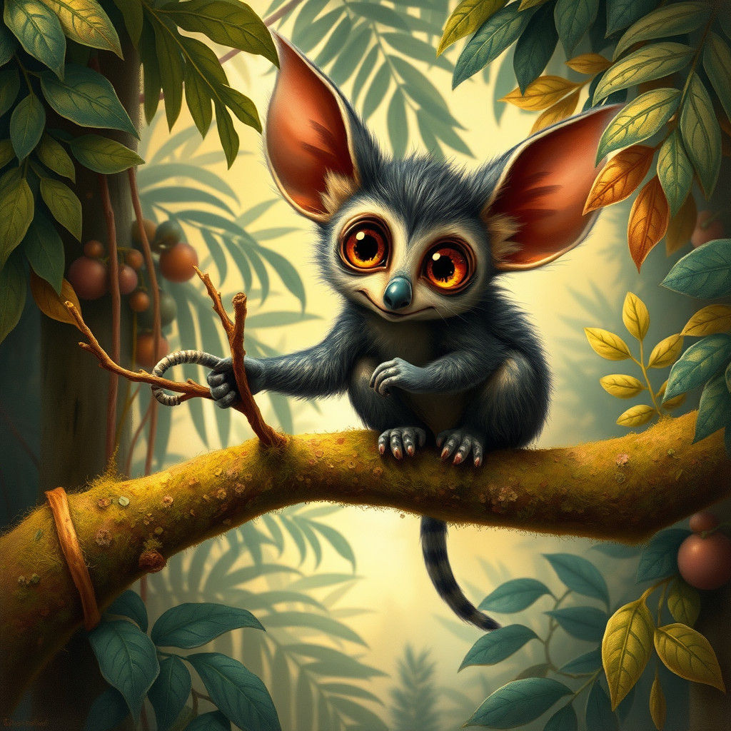 Whimsical Aye-aye in Audubon-Rockwell Style