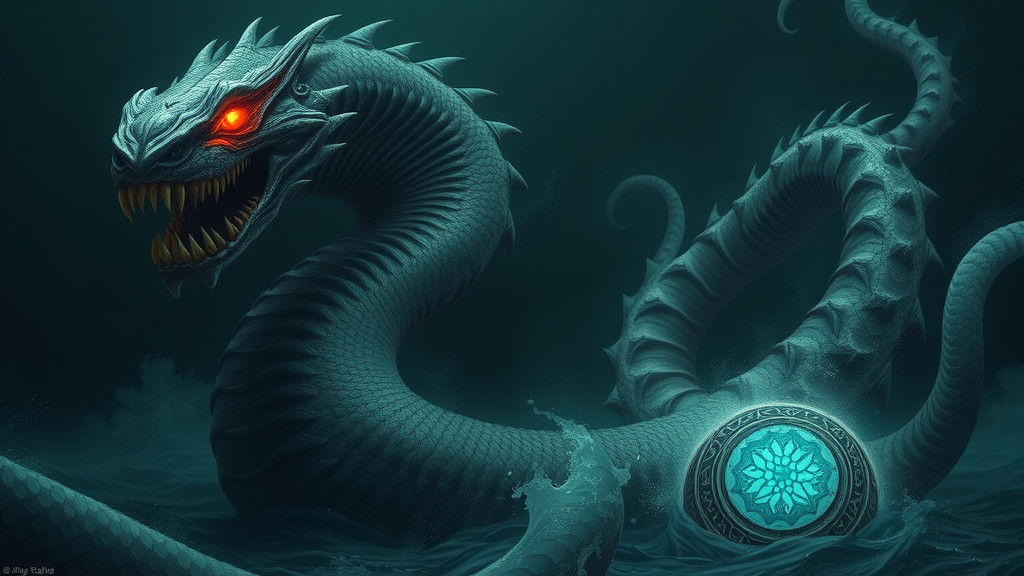 Colossal Sea Serpent Guarding Bioluminescent Treasure