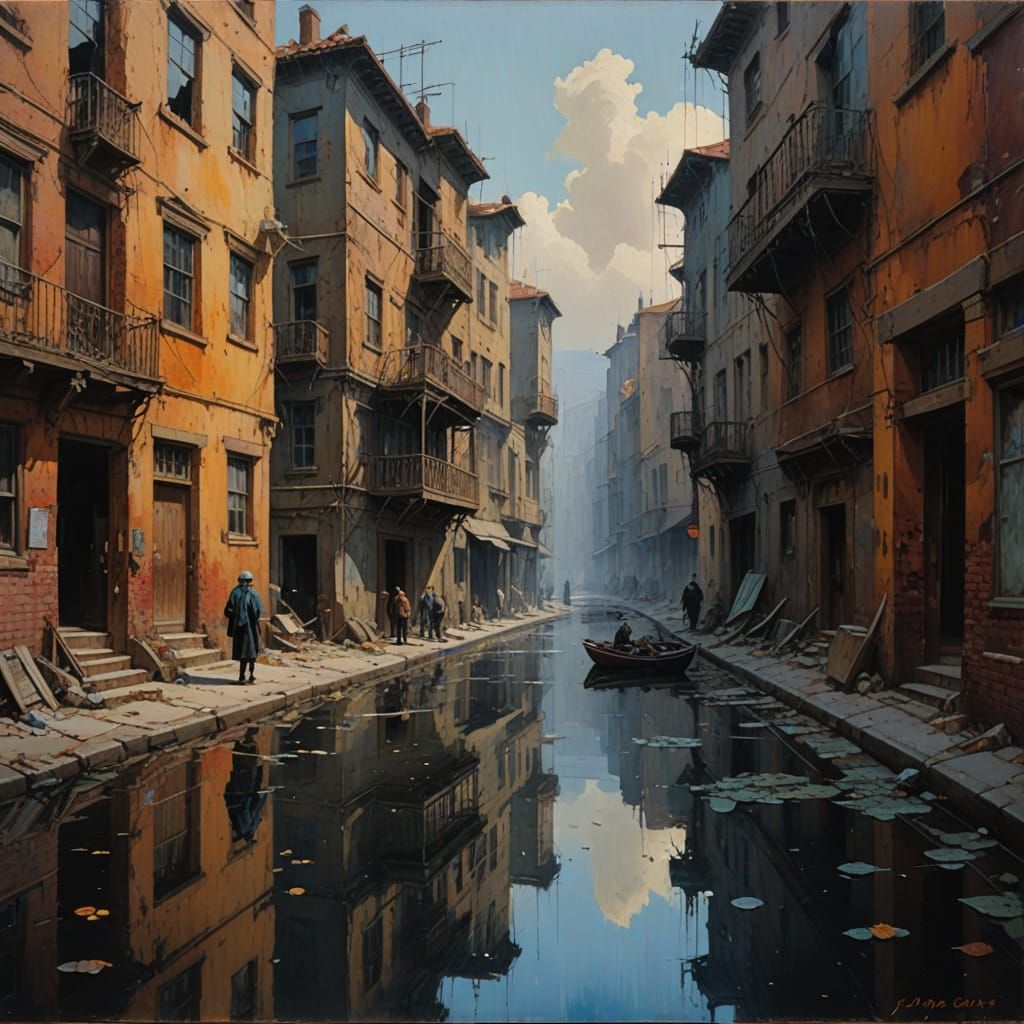 Mysterious Scene in Understated Oil Painting Style