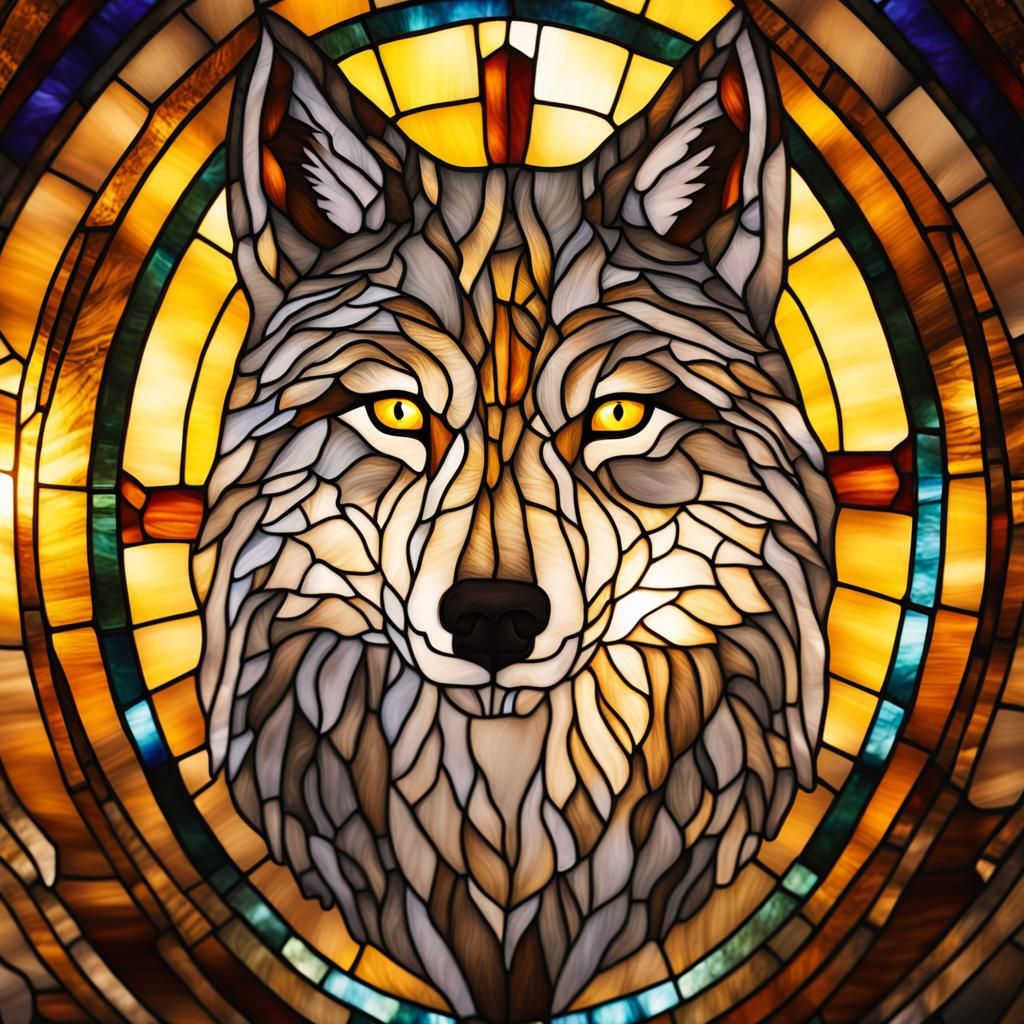 Stained Glass Wolf with Amber Eyes