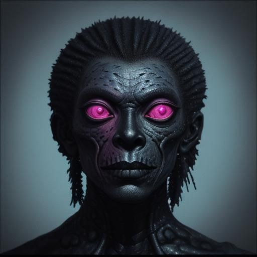 Oily Chameleon Mimics Smile in Surrealist Painting