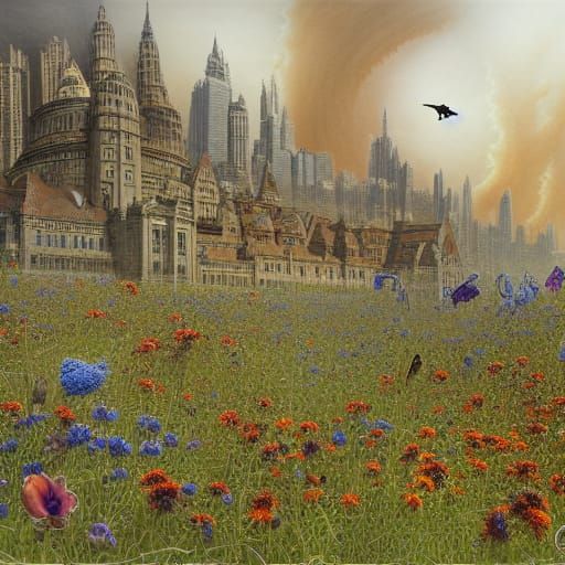 City of Dead Flowers: Hyperrealistic Digital Art