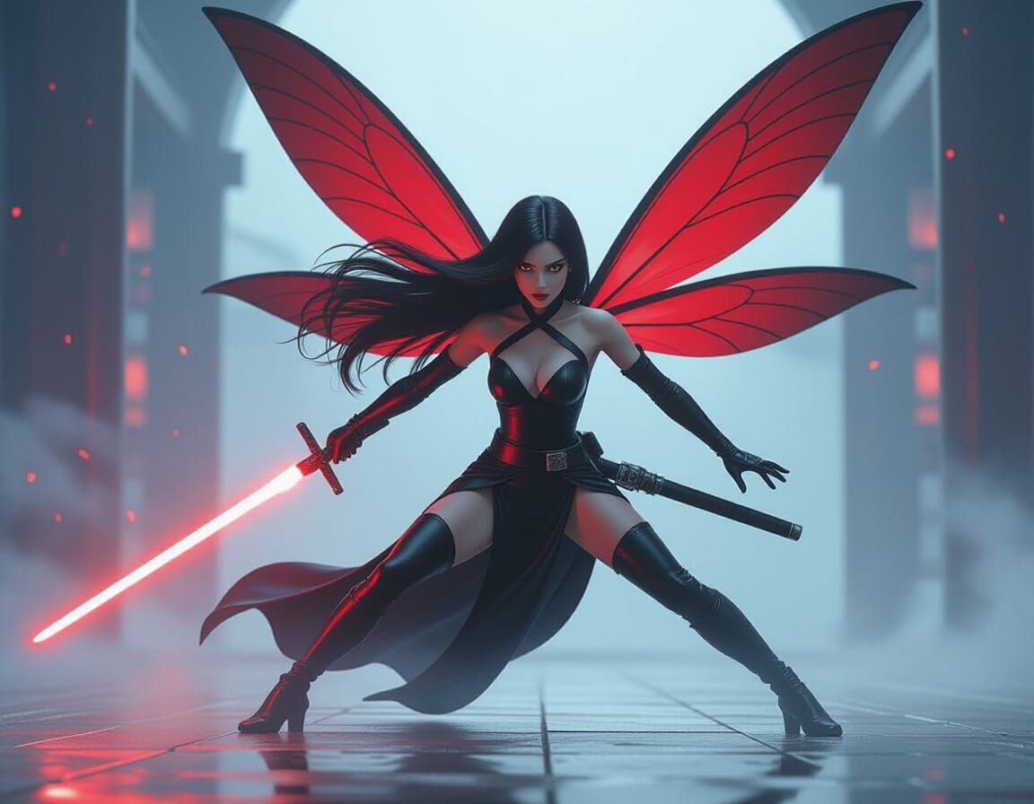 Sith Fairy Maiden Lightsaber Fight in Pixar Style