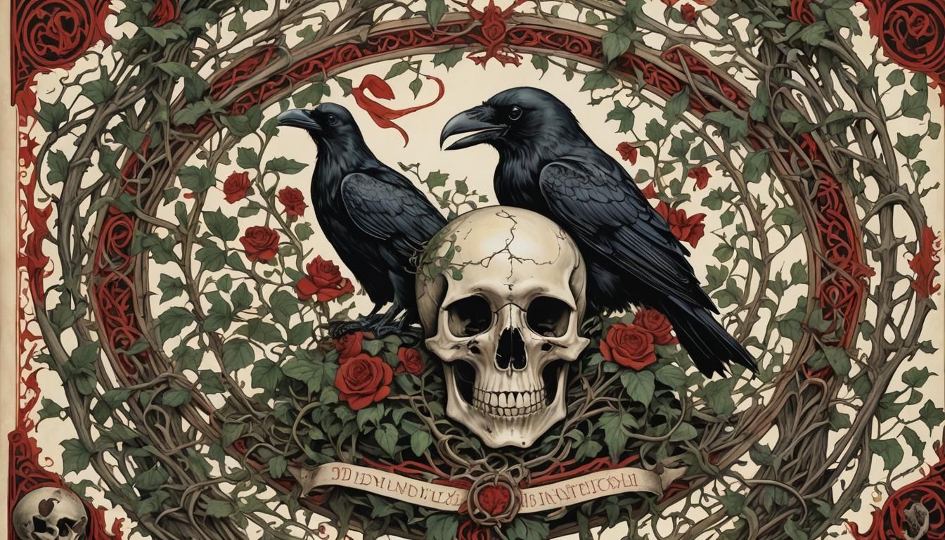 Raven and Skull in Ornate Gothic Frame