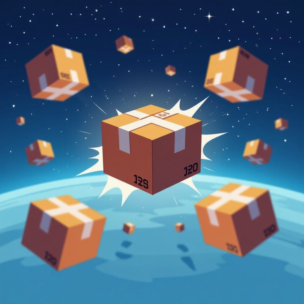 Atari-Style 3D Boxes Floating in Space Game Art