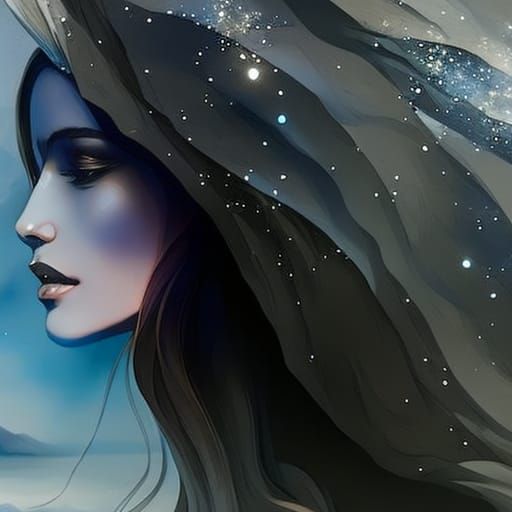 Ocean Girl in Ethereal Watercolor Ink Painting