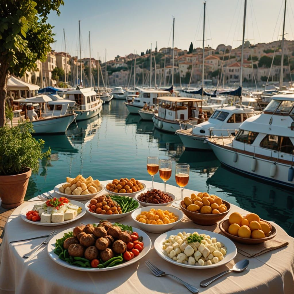 Golden Hour at a Mediterranean Marina Table