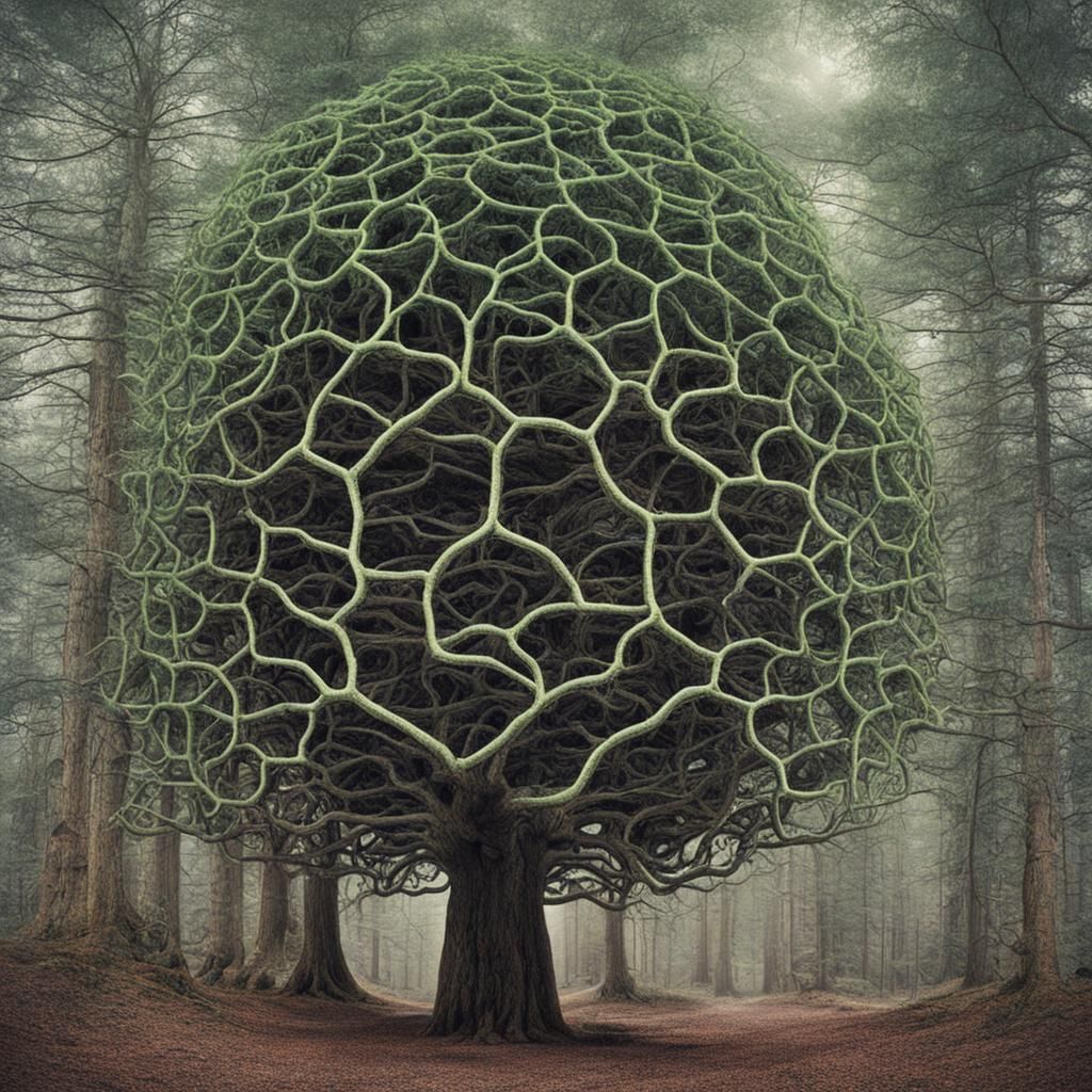 Surreal Hemlock Tree with Unusual Form