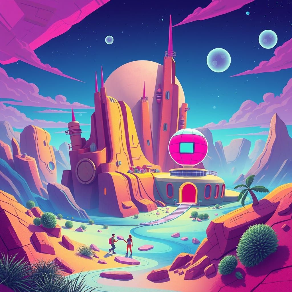 Dreamlike Landscape with Futuristic Industrial Design