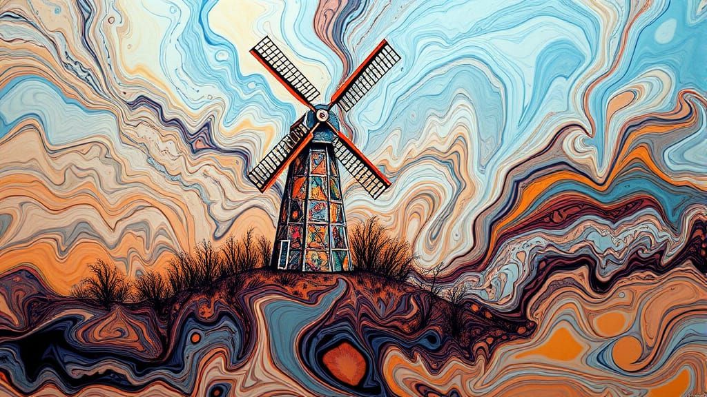 Windmill in Acrylic Pouring Fluid Art