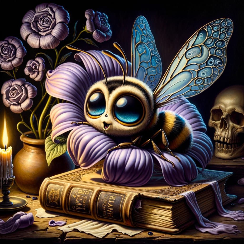 Sleepy Burtonesque Bumblebee in Eerie Garden