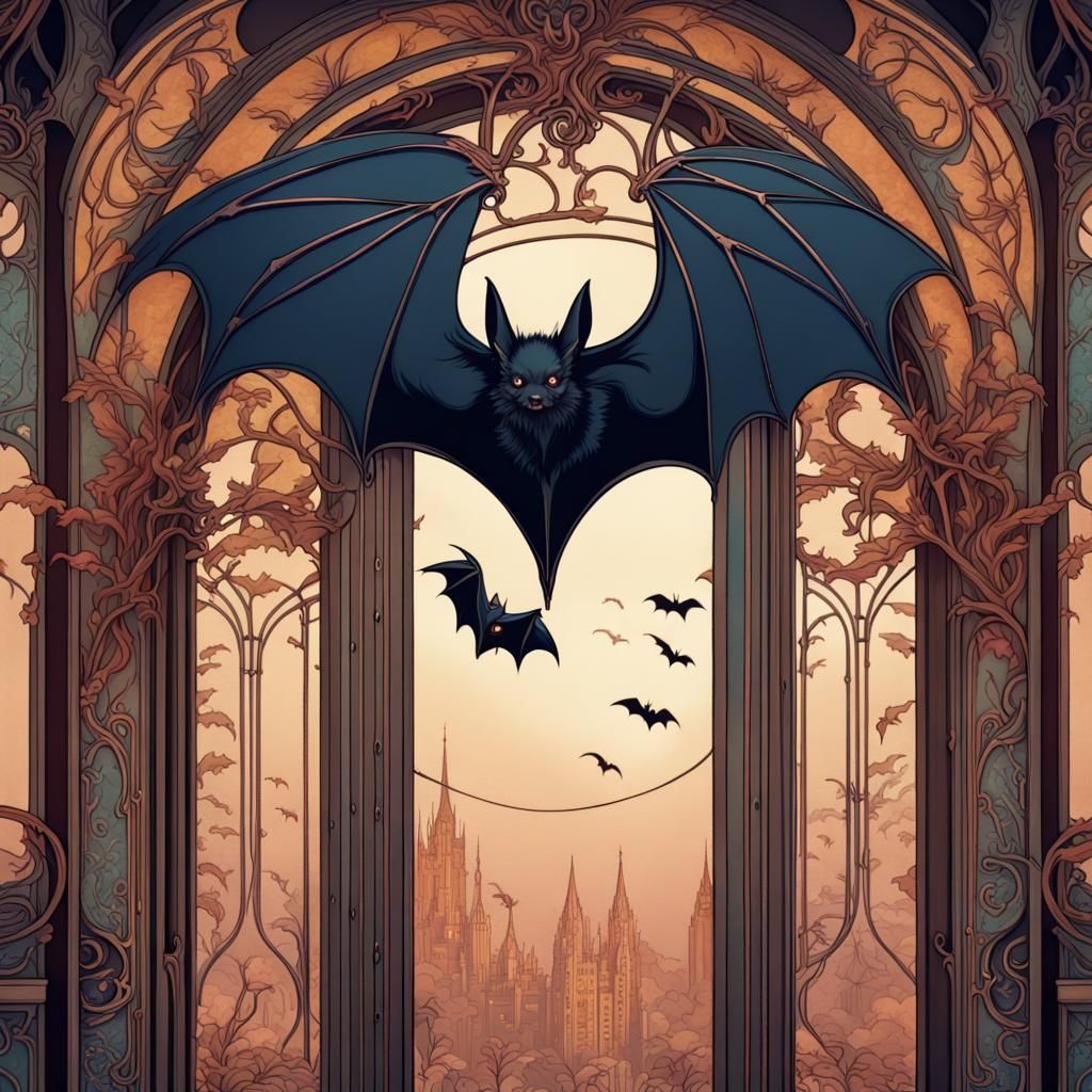 Art Nouveau Bat: Detailed Matte Painting