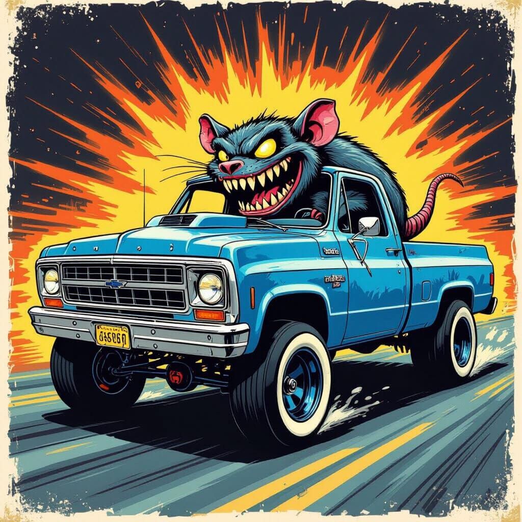 Ed Roth Style 1981 C10 Rat Rod Lowrider Illustration