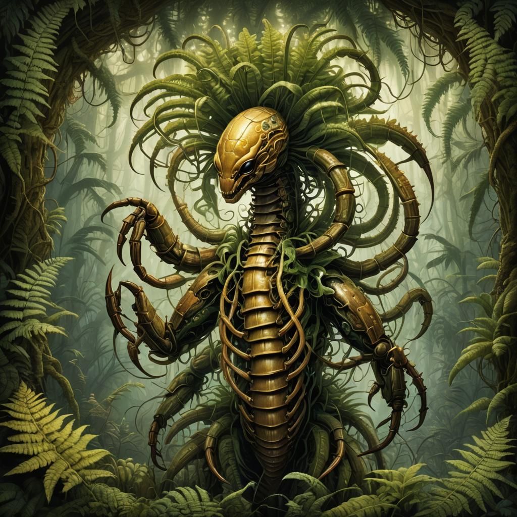 Scorpion and Fern Hybrid in Biomechanical Forest