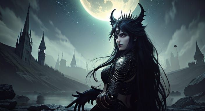 Majestic Rakshasa in Iridescent Gold Armor, Amidst Surrealis...