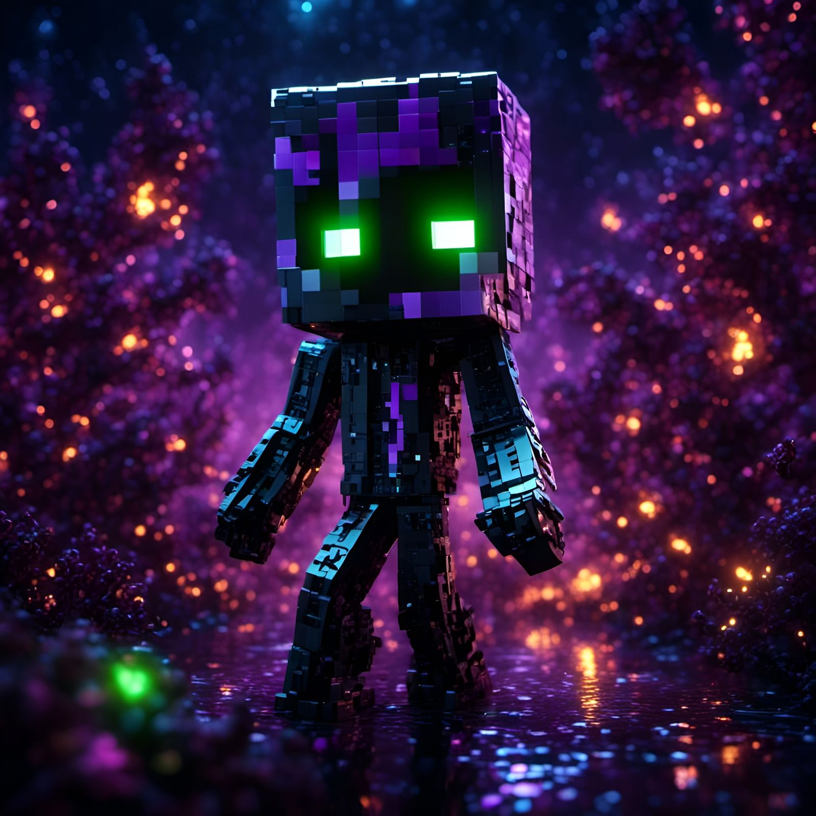 Chibi Minecraft Enderman on Cosmic Moonlit Night