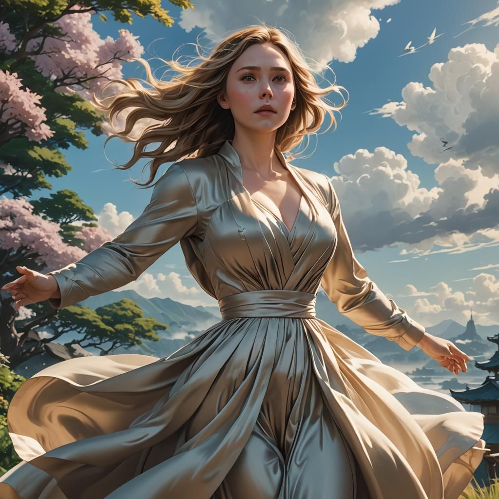 Anime Style Actress in Satin Dress