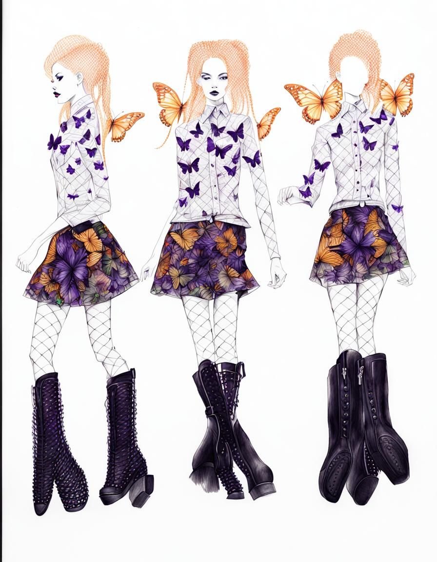Butterfly Print Fashion Illustration: Pencil Sketch Art