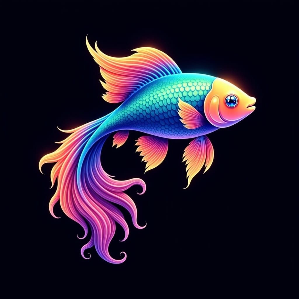 Iridescent Fish on Black Background as Digital Art