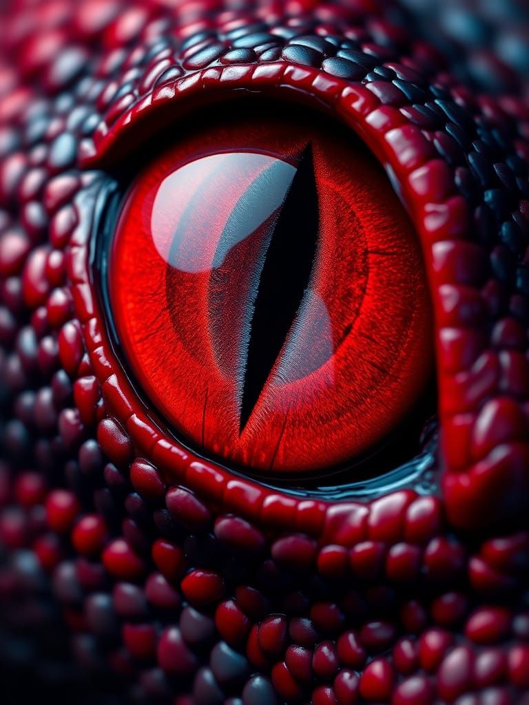 Hyper-Realistic Reptilian Eye in Dark, Biomechanical Style