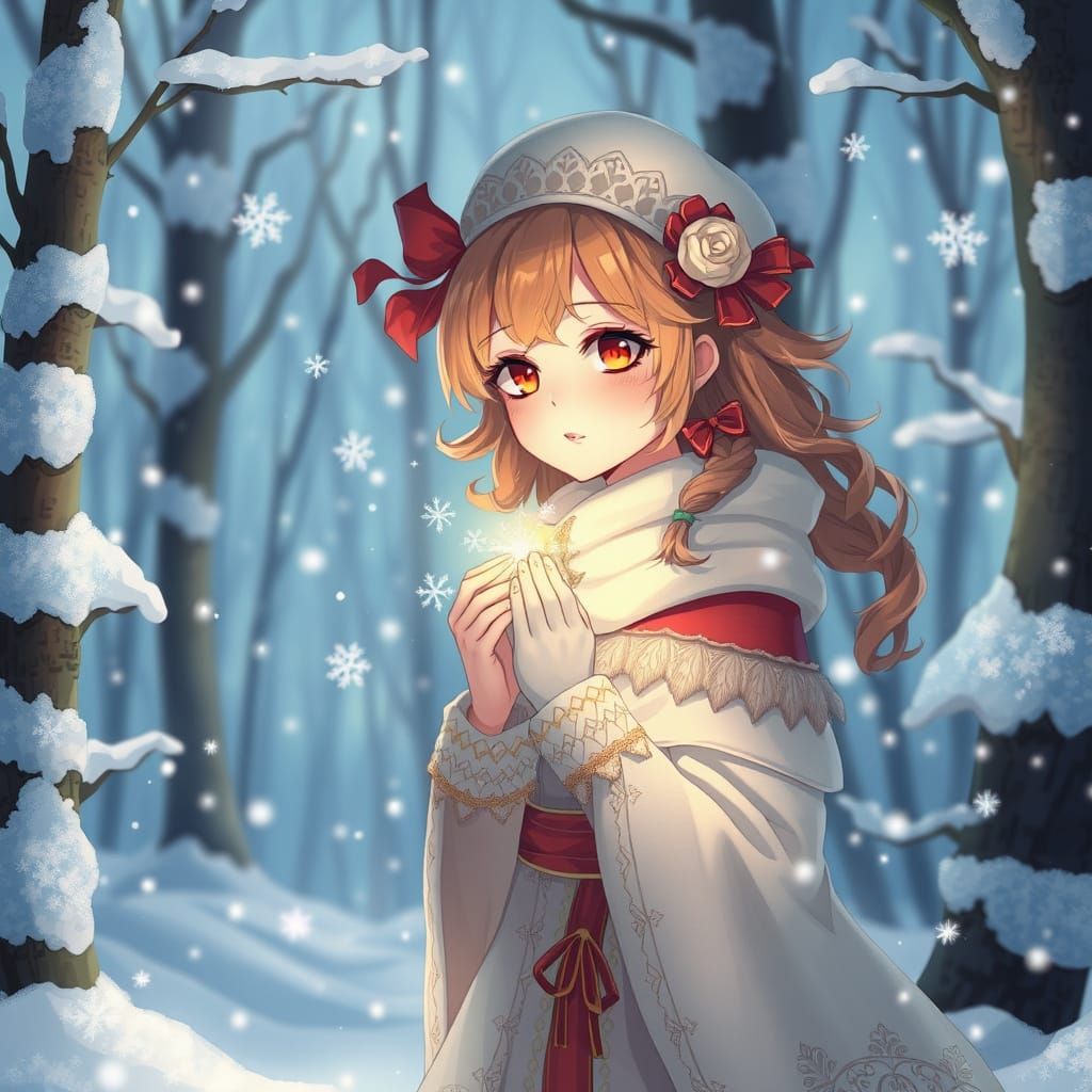 Magical Girl in Winter Woods, Digital Art