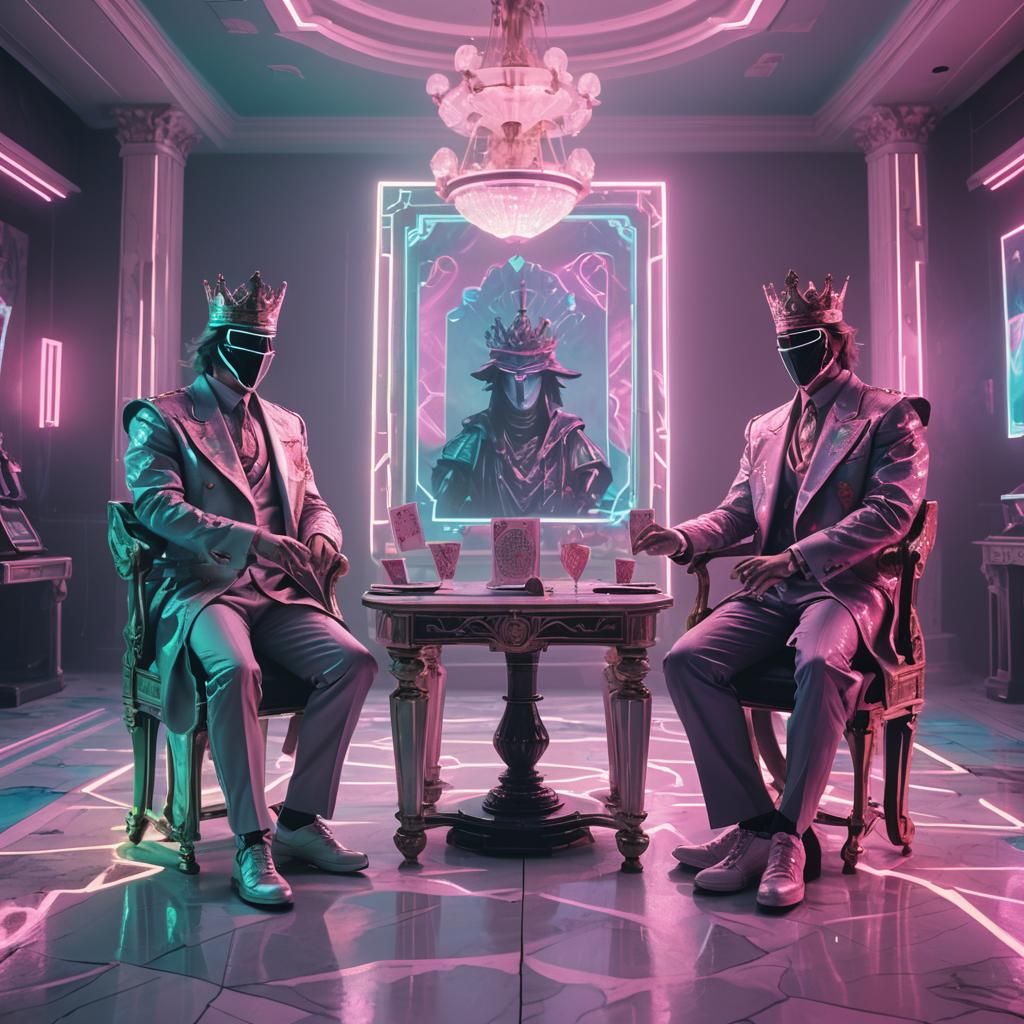 Vaporwave Kings Duel in Neon Throne Room
