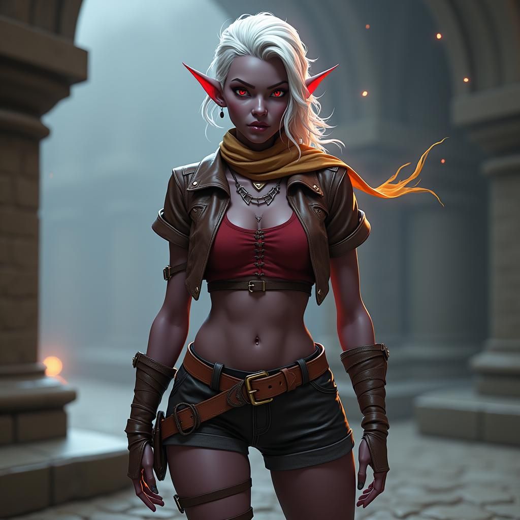 Confident Dark Elf Portrait with Arcane Lighting