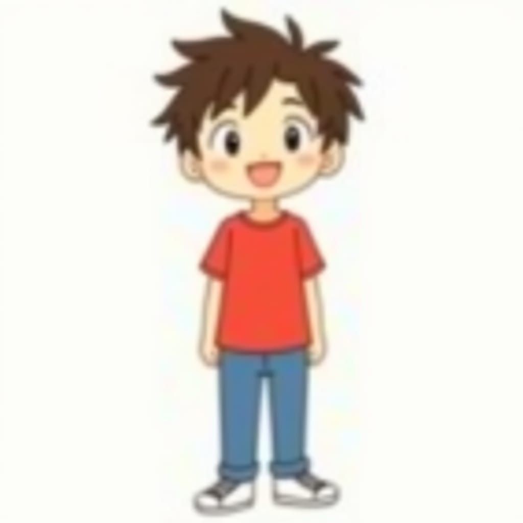 Joyful Cartoon Boy in Anime Style